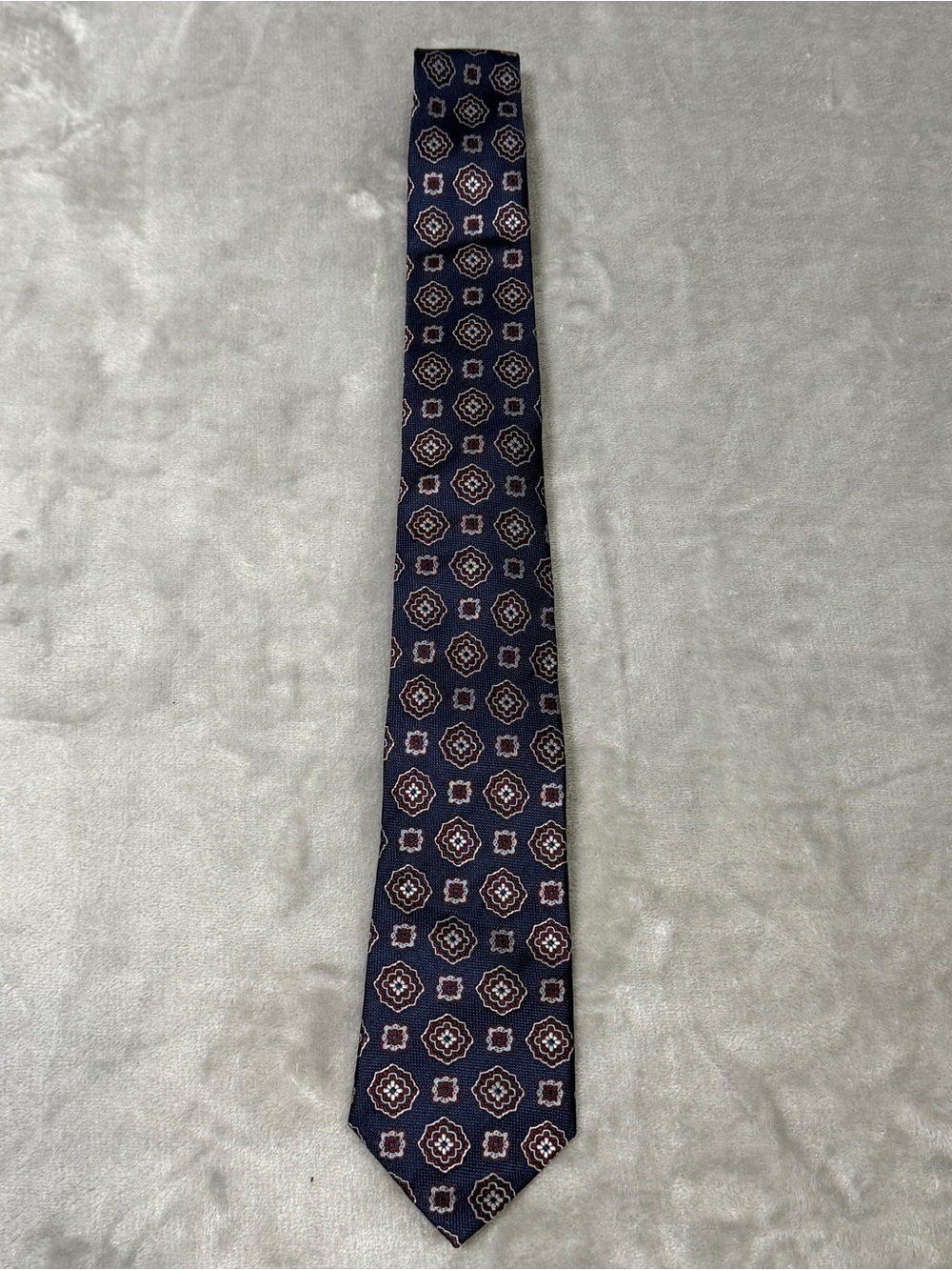 SUITSUPPLY 100% Mulberry Silk Tie Blue Geometric Pattern Woven Necktie